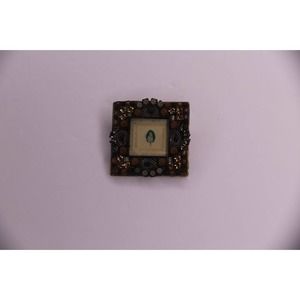 Vintage Ayala Bar Brooch Crystals Beads Brown Square Framed Leaf Photo